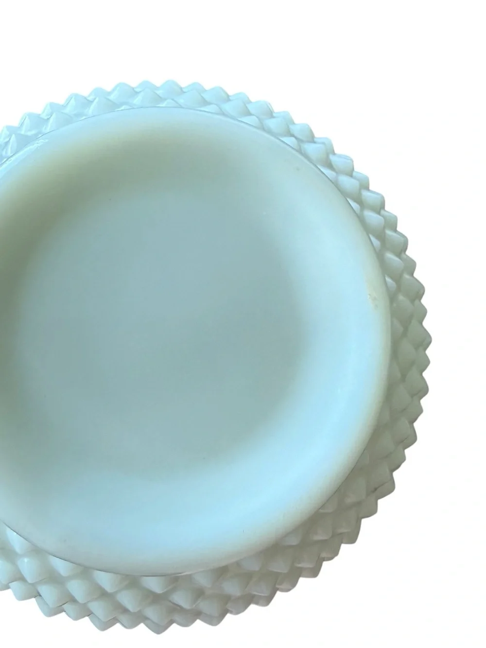 Vintage Fenton Hobnail Milk Glass Ruffled Top 5’’ Vase Rose Bowl